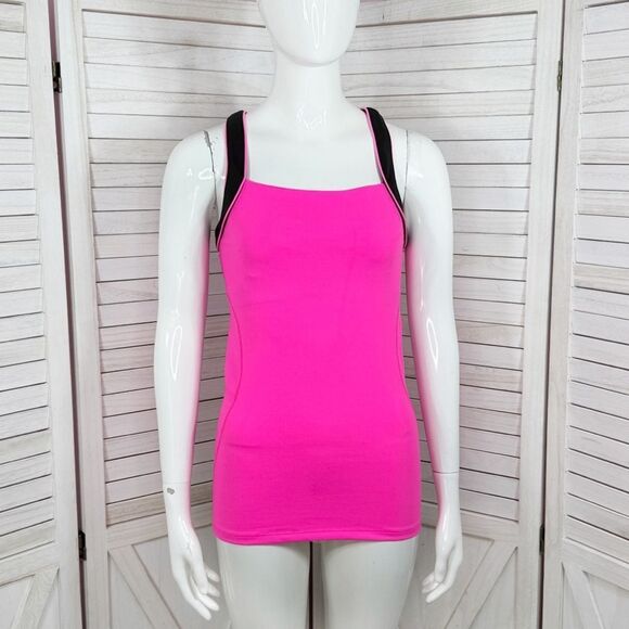 Victoria’s Secret Sport Athletic Workout Tank Top Neon Pink Black Small - Picture 1 of 11